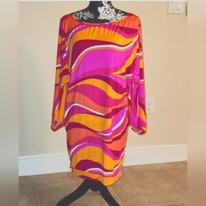 Trina Turk Women Sz L Vivid Vista Mini Dress Tunic Swim cover-up Stretchy